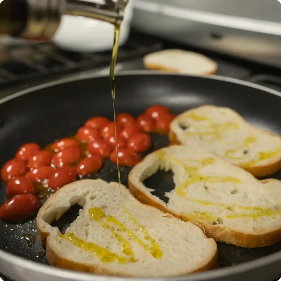 Toasted toast with olive oil and cherry tomatoes